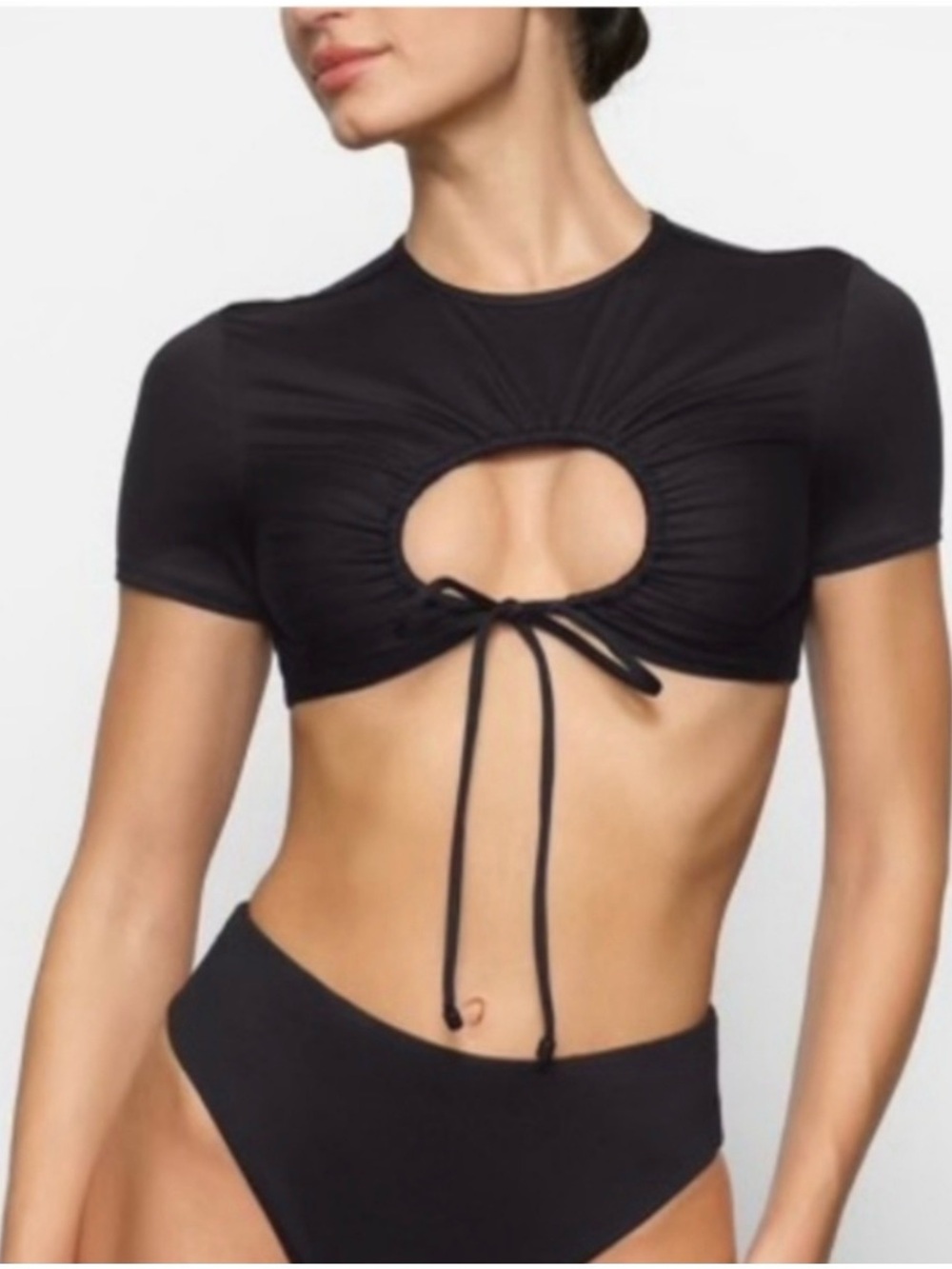 NWT SKIMS Swim Ruched T-Shirt Onyx Adjustable Tie Sz L